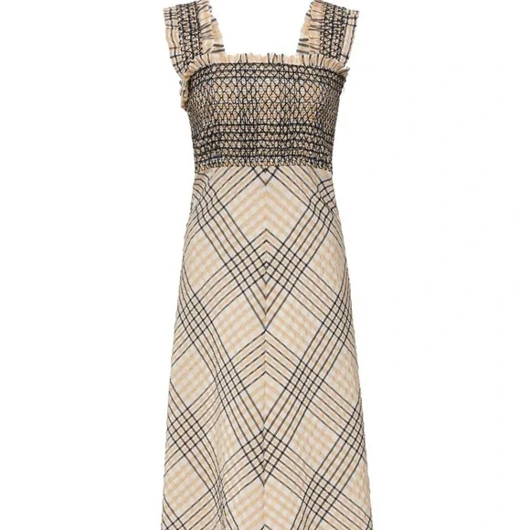 GANNI Shirred checked cotton-blend seersucker maxi dress - Picture 1 of 6